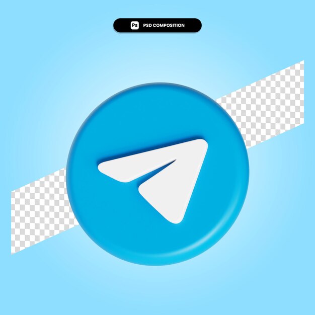 Ilustración de render 3d de aplicación de logotipo de Telegram aislado