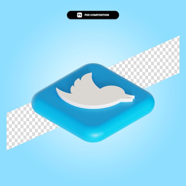 Ilustración de render 3d de aplicación de logotipo de twitter aislado