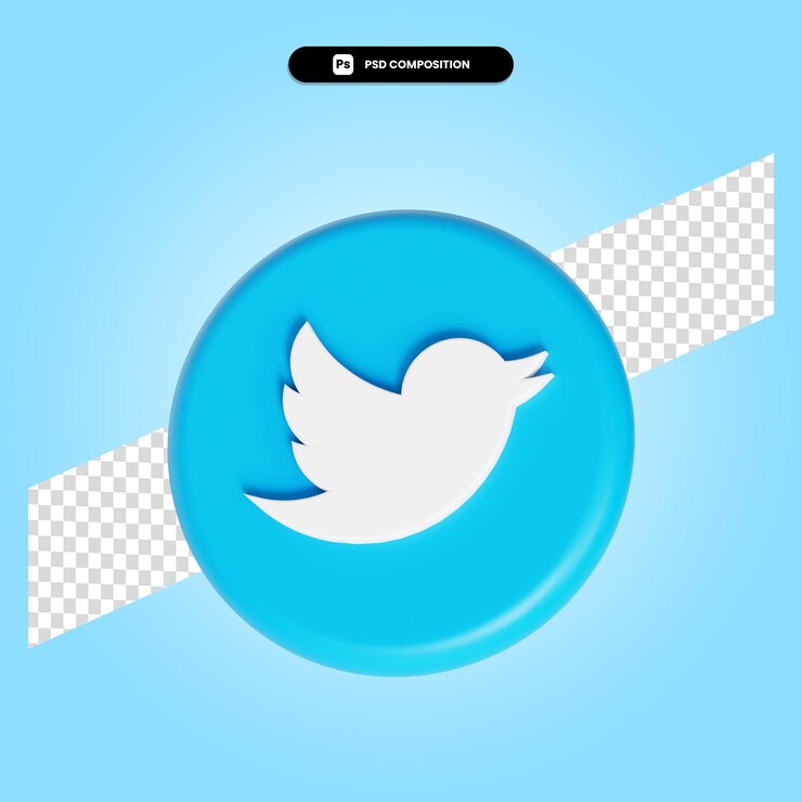 PSD ilustración de render 3d de aplicación de logotipo de twitter aislado
