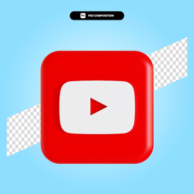 Ilustración de render 3d de aplicación de logotipo de youtube aislado