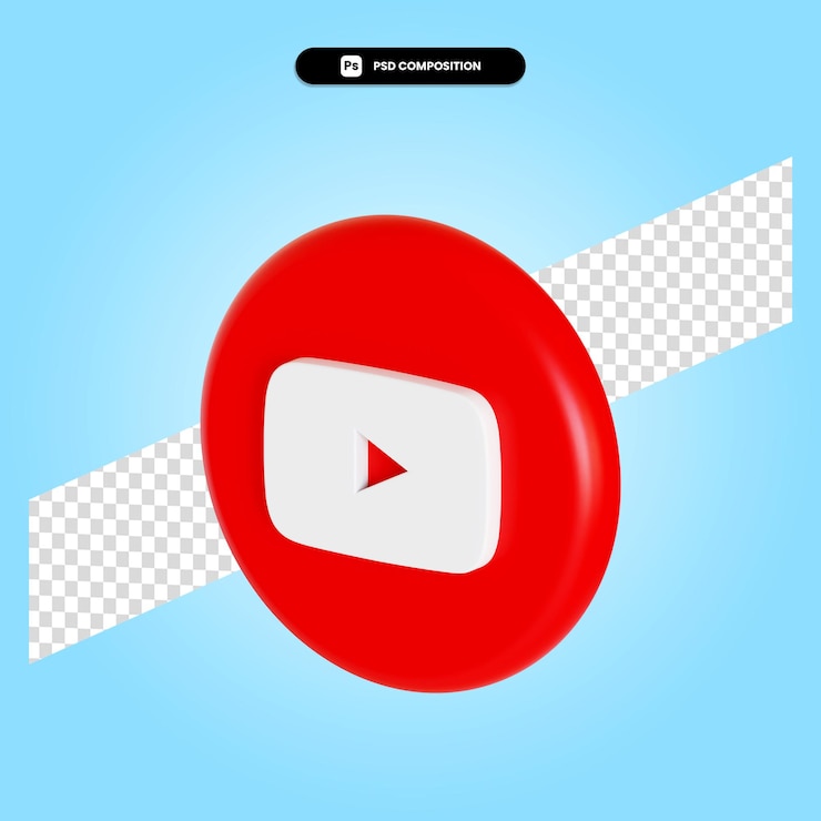 PSD ilustración de render 3d de aplicación de logotipo de youtube aislado