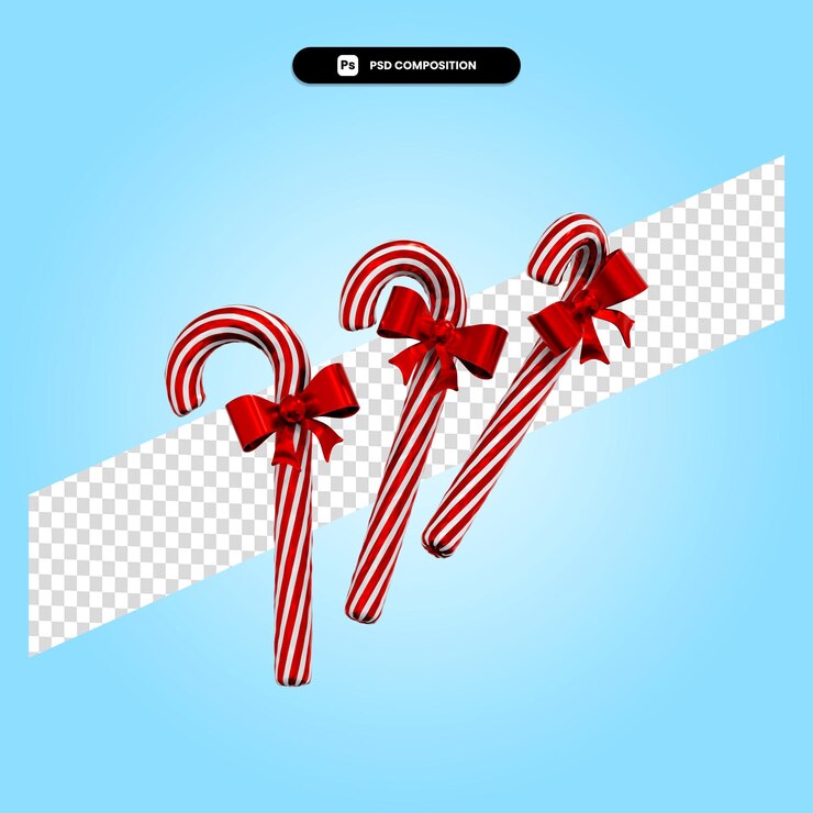 PSD ilustración de render 3d de bastón de caramelo de navidad aislado