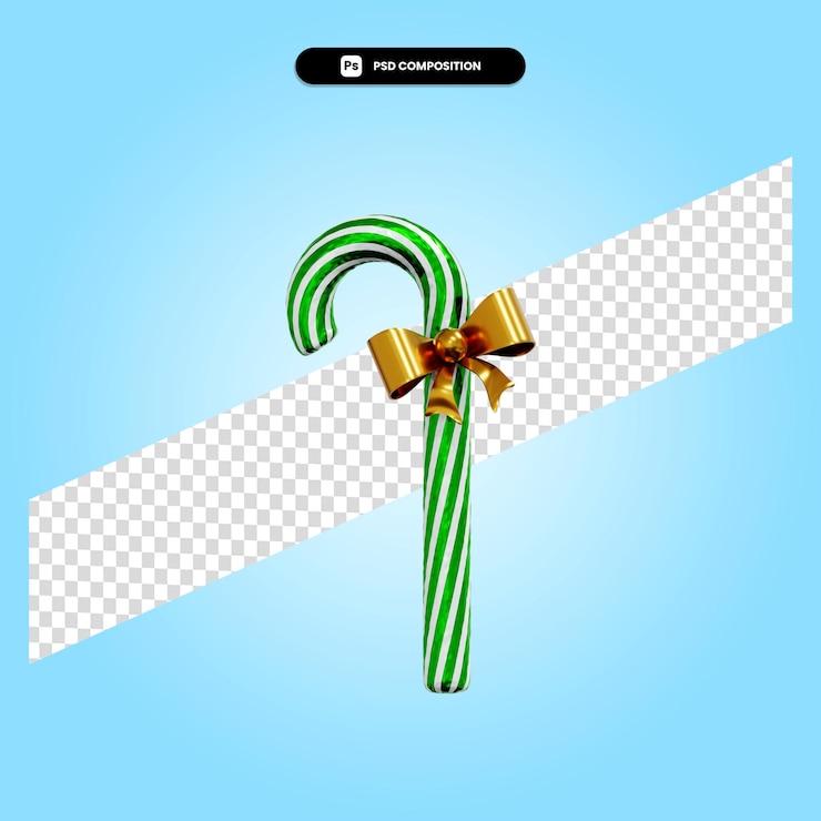 PSD ilustración de render 3d de bastón de caramelo de navidad aislado
