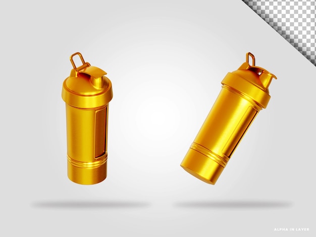 PSD ilustración de render 3d de botella de agua deportiva dorada aislada