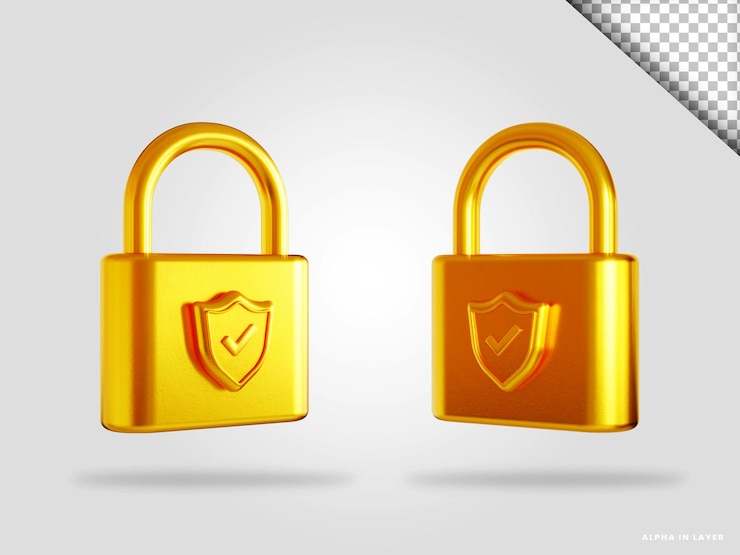 PSD ilustración de render 3d de candado dorado aislado