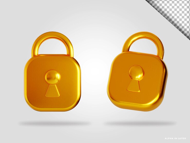 PSD ilustración de render 3d de candado dorado aislado