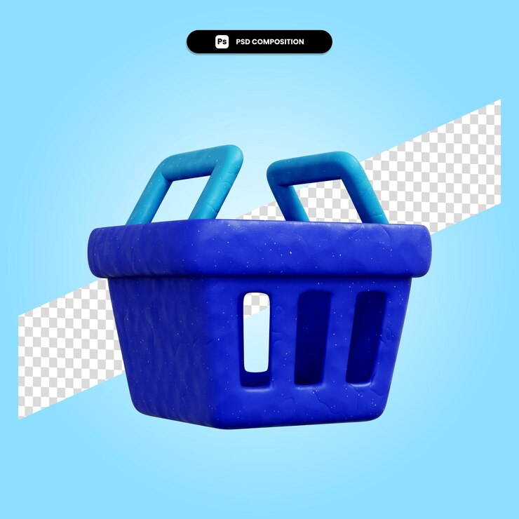 PSD ilustración de render 3d de cesta de la compra aislado