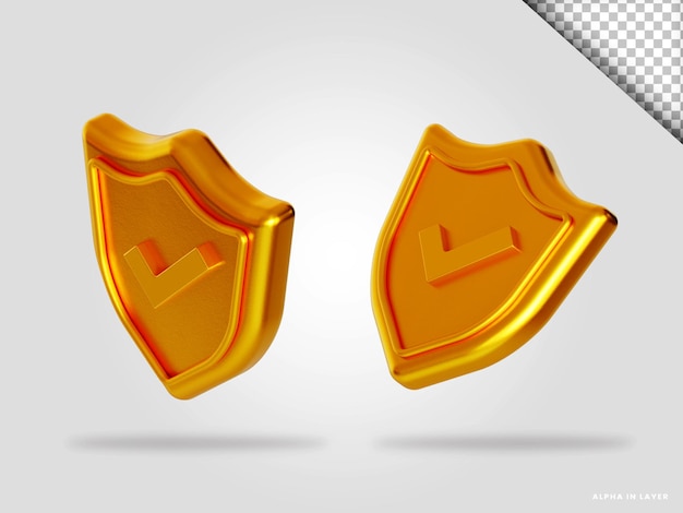 Ilustración de render 3d de cheque de escudo dorado aislado