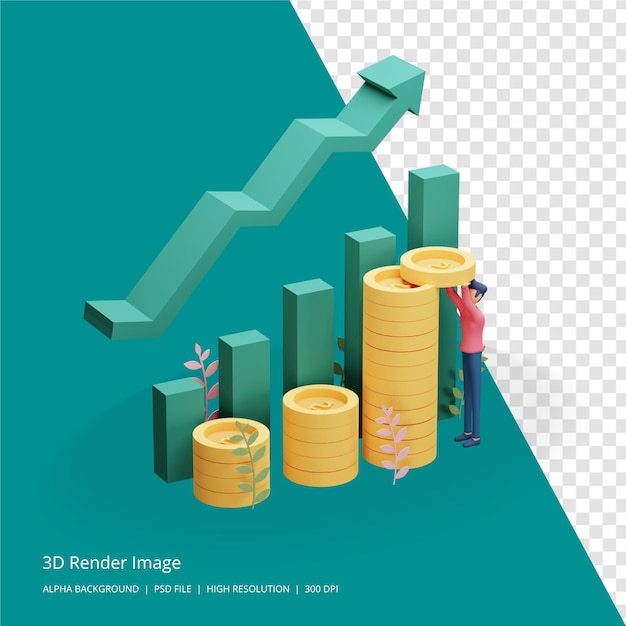 PSD ilustración de render 3d del concepto de inversión empresarial