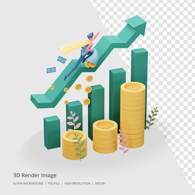 PSD ilustración de render 3d del concepto de inversión empresarial