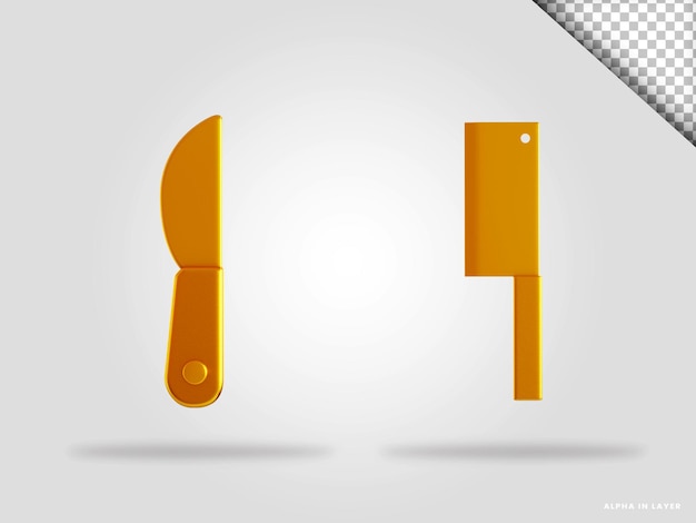 Ilustración de render 3d de cuchillo dorado aislado