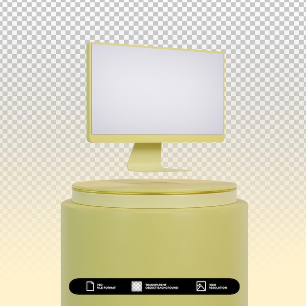 PSD ilustración de render 3d dispositivo de oro claro con podio