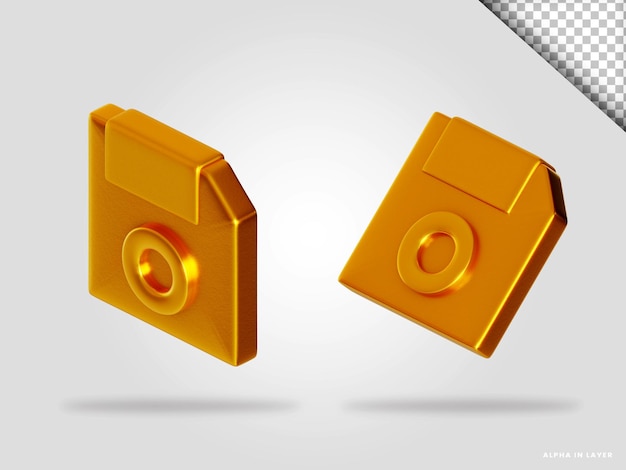 PSD ilustración de render 3d de disquete dorado aislado