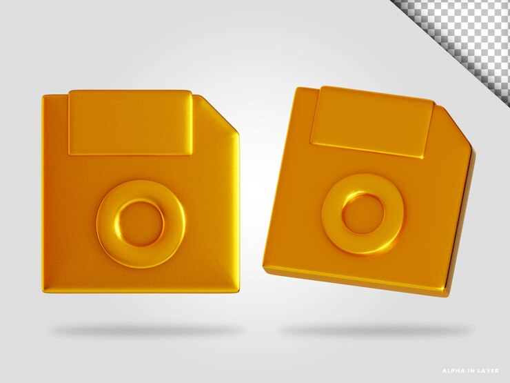 PSD ilustración de render 3d de disquete dorado aislado