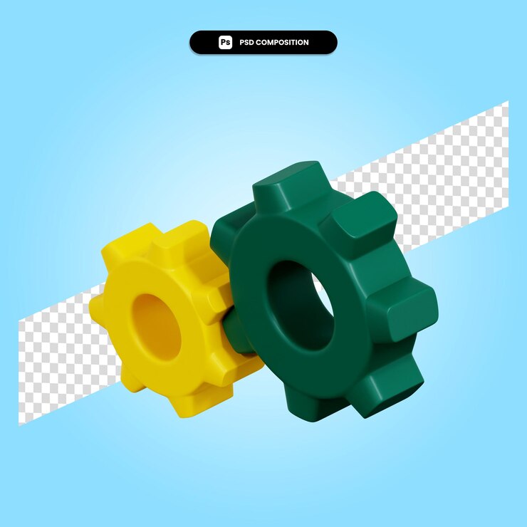 PSD ilustración de render 3d de engranaje de ajuste aislado