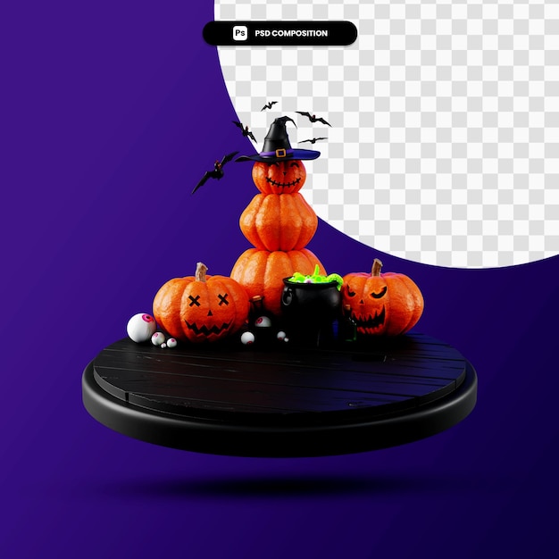 PSD ilustración de render 3d de escena de halloween aislado