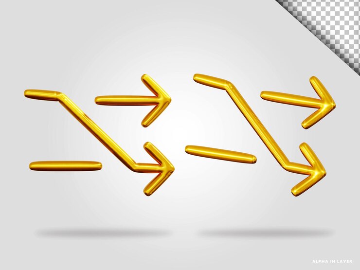 PSD ilustración de render 3d de flecha dorada aislada