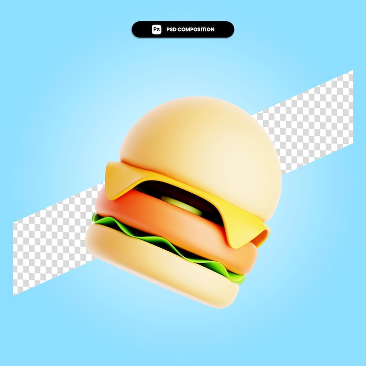 PSD ilustración de render 3d de hamburguesa aislado