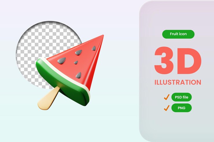 PSD ilustración de render 3d de helado de sandía psd con fondo transparente