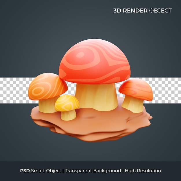 Ilustración de render 3d de hongo lindo aislado psd premium