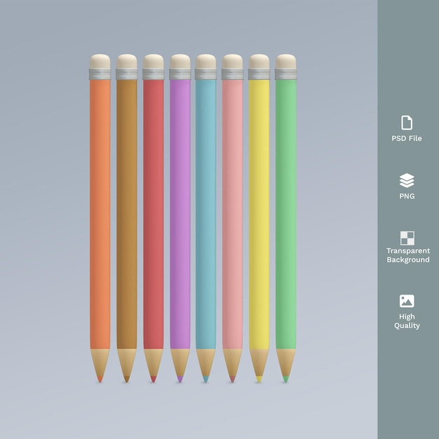 Ilustración de render 3d de lápiz de color de crayón PSD