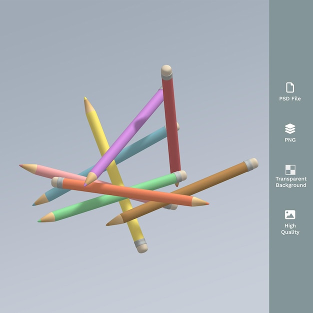 Ilustración de render 3d de lápiz de color de crayón PSD