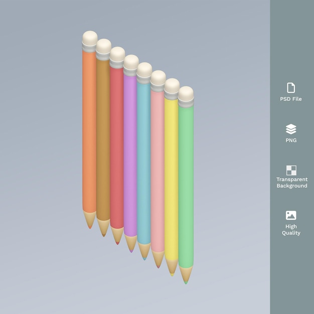 Ilustración de render 3d de lápiz de color de crayón PSD