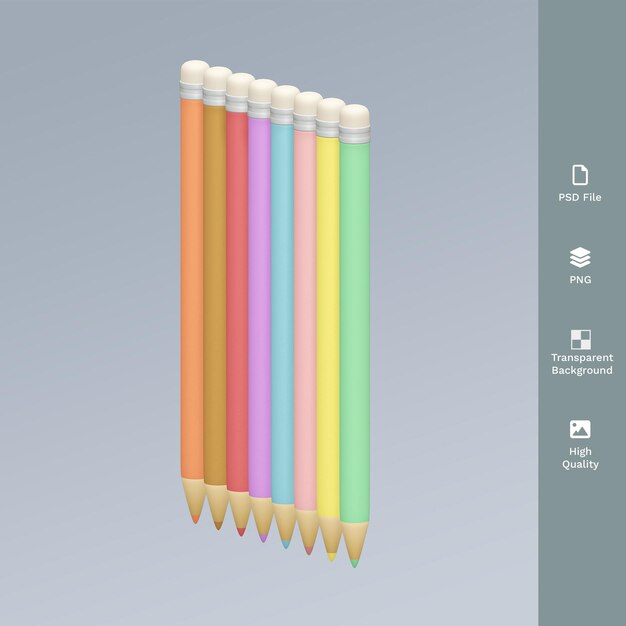 Ilustración de render 3d de lápiz de color de crayón PSD