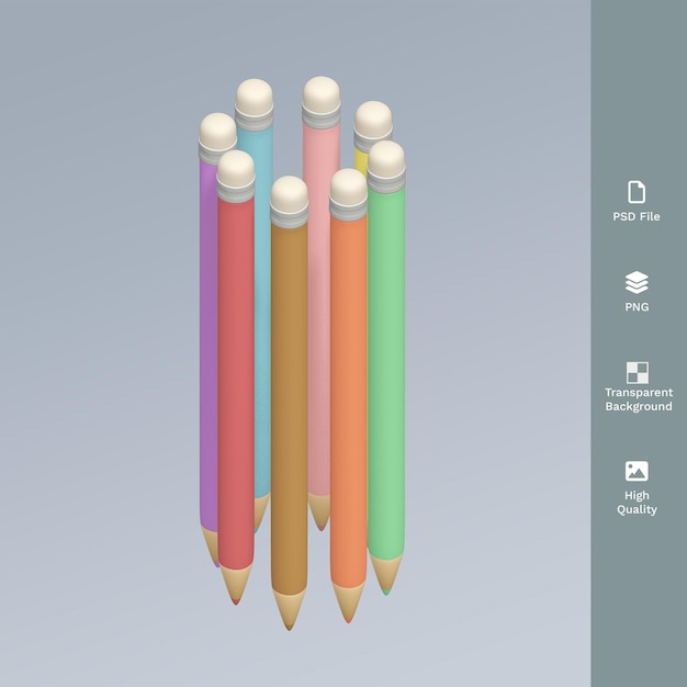 Ilustración de render 3d de lápiz de color de crayón PSD
