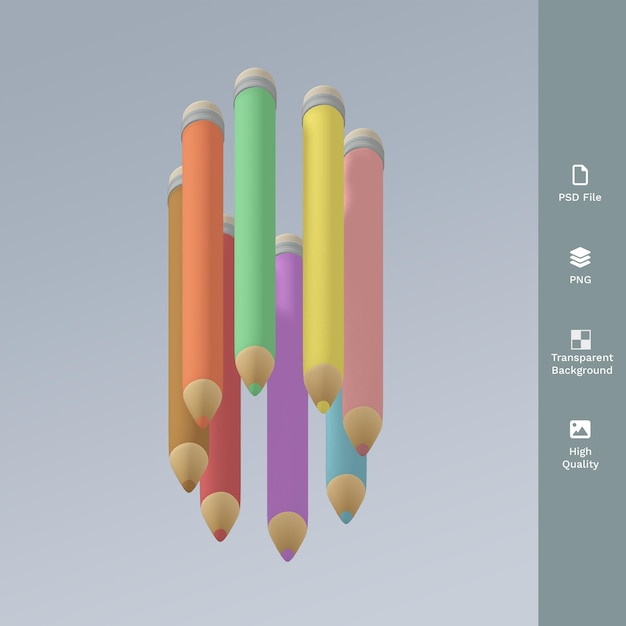 Ilustración de render 3d de lápiz de color de crayón PSD