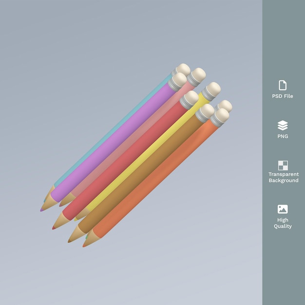 Ilustración de render 3d de lápiz de color de crayón PSD
