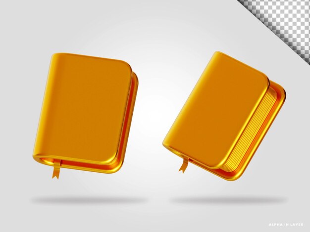 Ilustración de render 3d de libro dorado aislado
