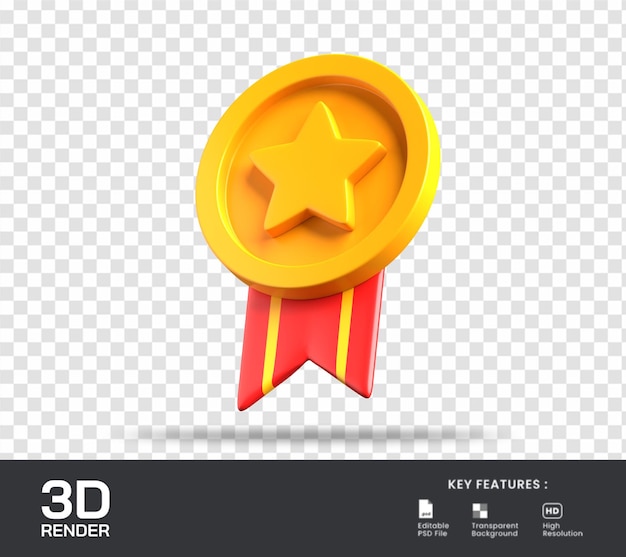 Ilustración de render 3d de medalla de estrella de oro