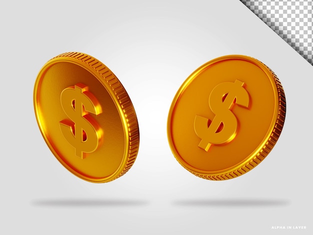Ilustración de render 3d de moneda de dólar de oro aislado