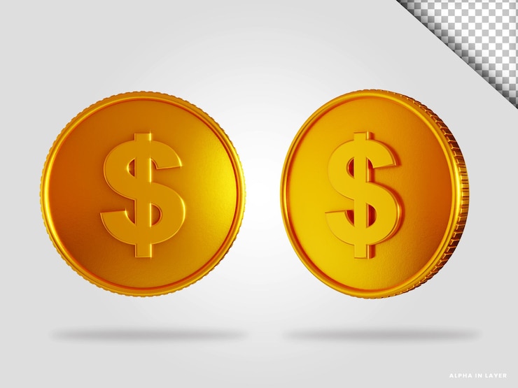 PSD ilustración de render 3d de moneda de dólar de oro aislado