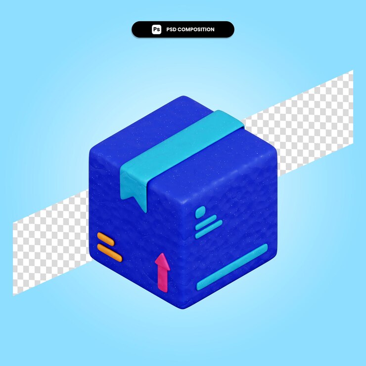 PSD ilustración de render 3d de paquete de cartón aislado