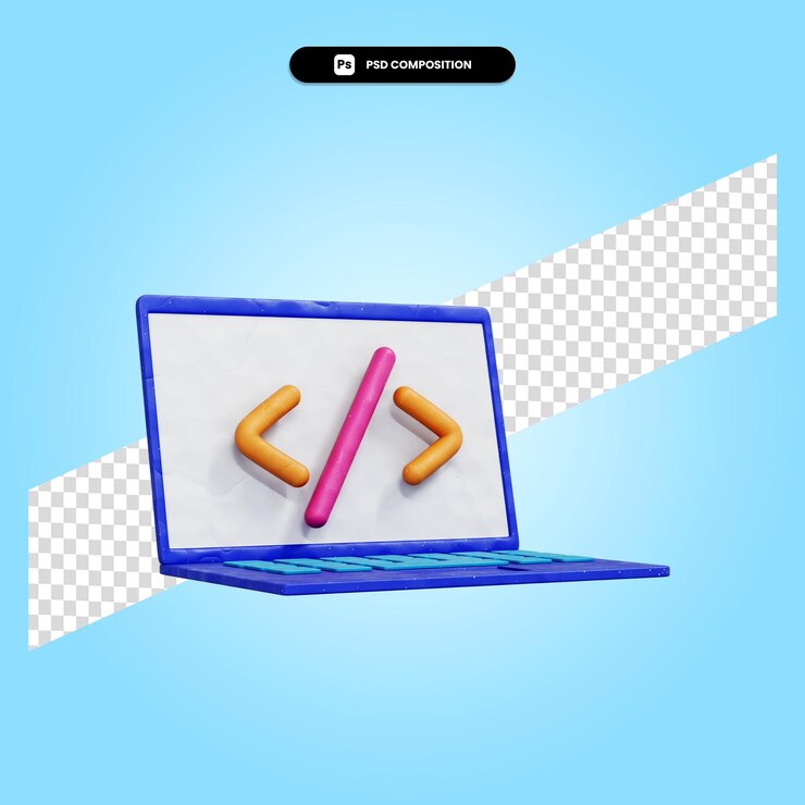 PSD ilustración de render 3d de programación portátil aislado