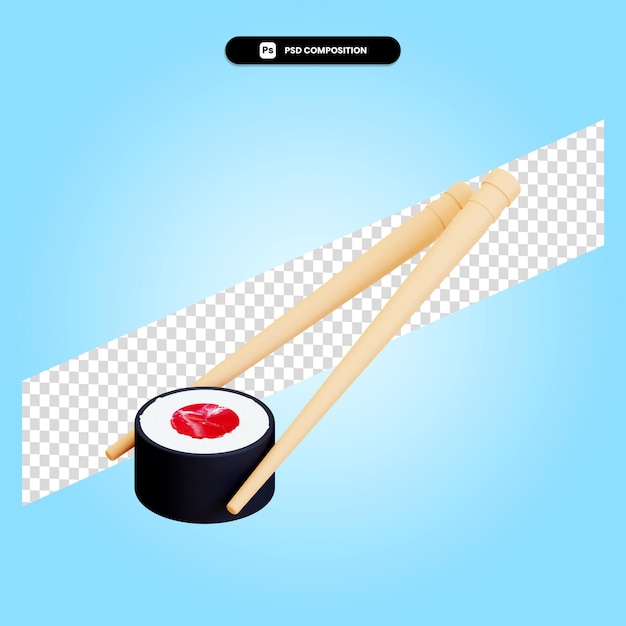 PSD ilustración de render 3d de rollo de sushi aislado