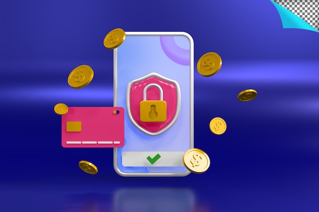 PSD ilustración de render 3d de seguridad de pago en línea