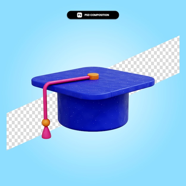 Ilustración de render 3d de sombrero de toga de graduación aislado