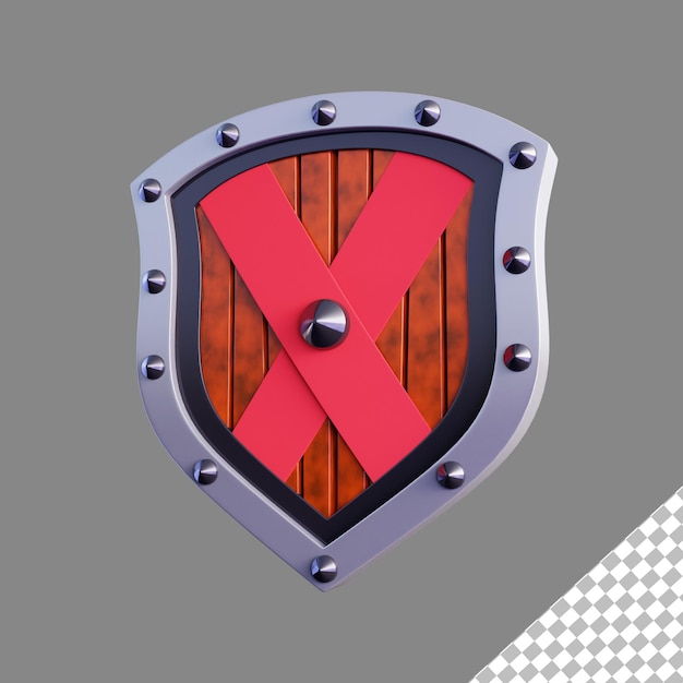 Ilustración de renderización 3D aislada del icono de activo del juego de escudo PSD 3D gratuito