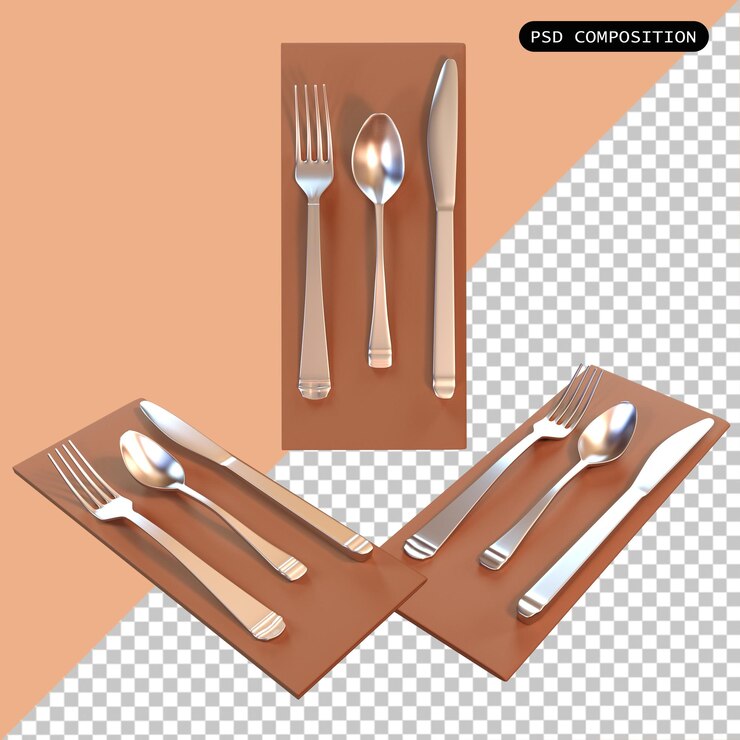 PSD ilustración de renderización 3d aislada de psd silverware
