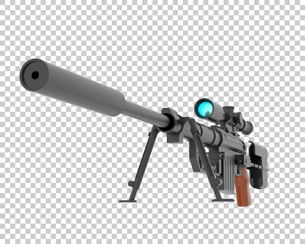 Ilustración de renderización en 3D de una ametralladora con telescopio en un fondo transparente