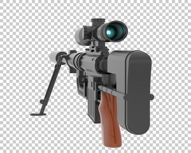 Ilustración de renderización en 3D de una ametralladora con telescopio en un fondo transparente