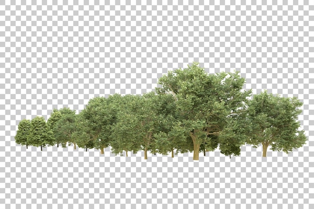 Ilustración de renderización 3D de un bosque realista aislado en un fondo transparente