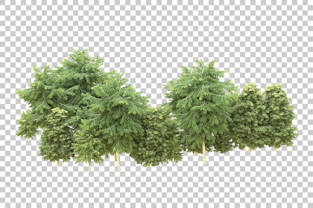 Ilustración de renderización 3D de un bosque realista aislado sobre un fondo transparente