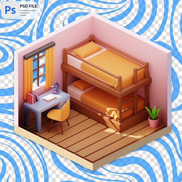 PSD ilustración de renderización 3d del dormitorio infantil icono aislado png