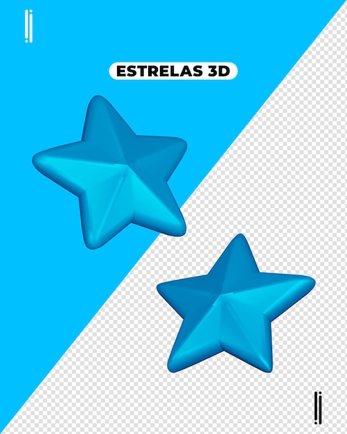 PSD la ilustración de renderización 3d de la estrella azul de psd está aislada