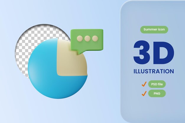 Ilustración de renderización 3D del icono del gráfico de la torta de PSD