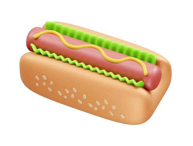 Ilustración de renderización 3D del icono de los perritos calientes de comida rápida